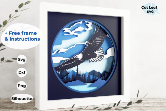 3D Eagle Shadow Box, Mountains, Nature