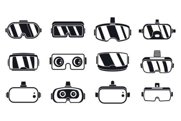 3d Game Goggles Icons Set, Simple Style