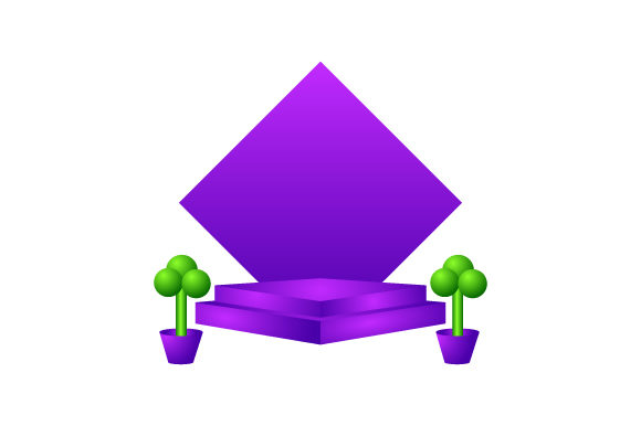 Elevating Visual Narratives: The Art and Utility of 3D Purple Podium with Pot Plant Decoration Design Vectors